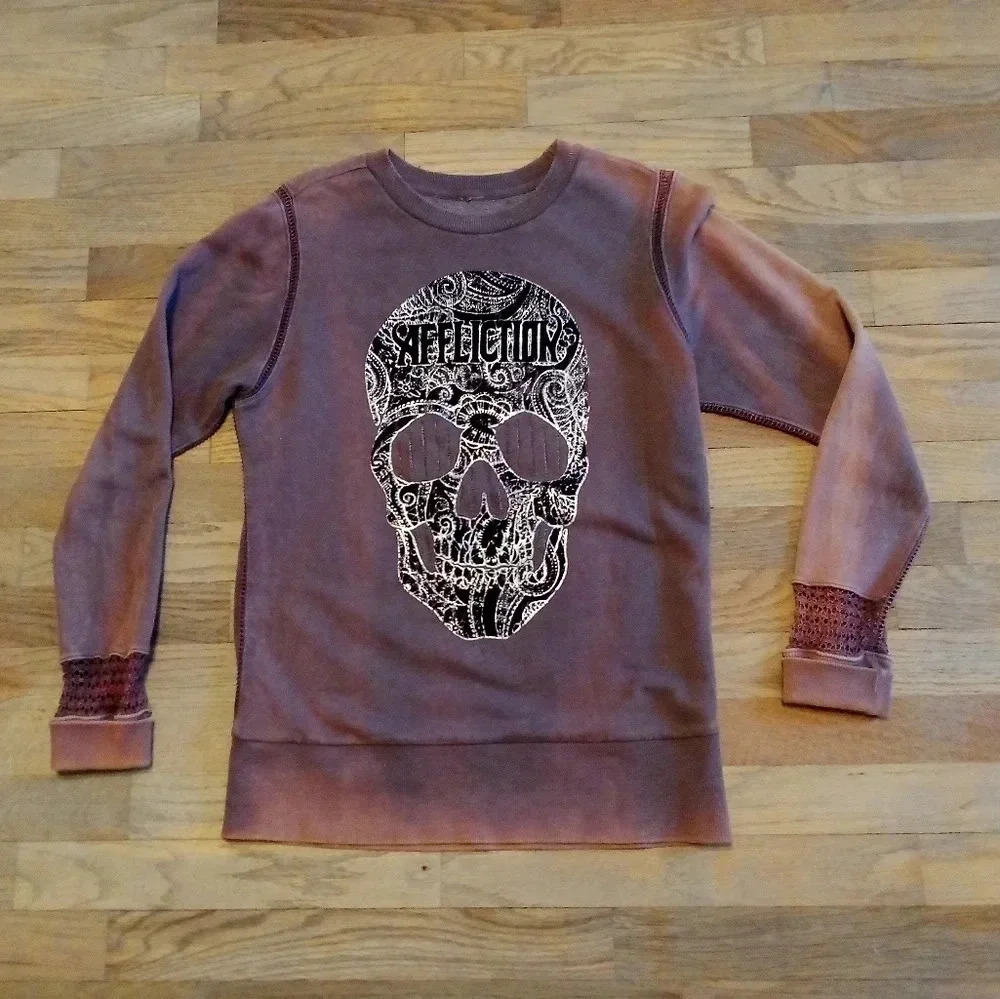 Affliction Live Fast Sugar Skull Sweater Crewneck Women's Small